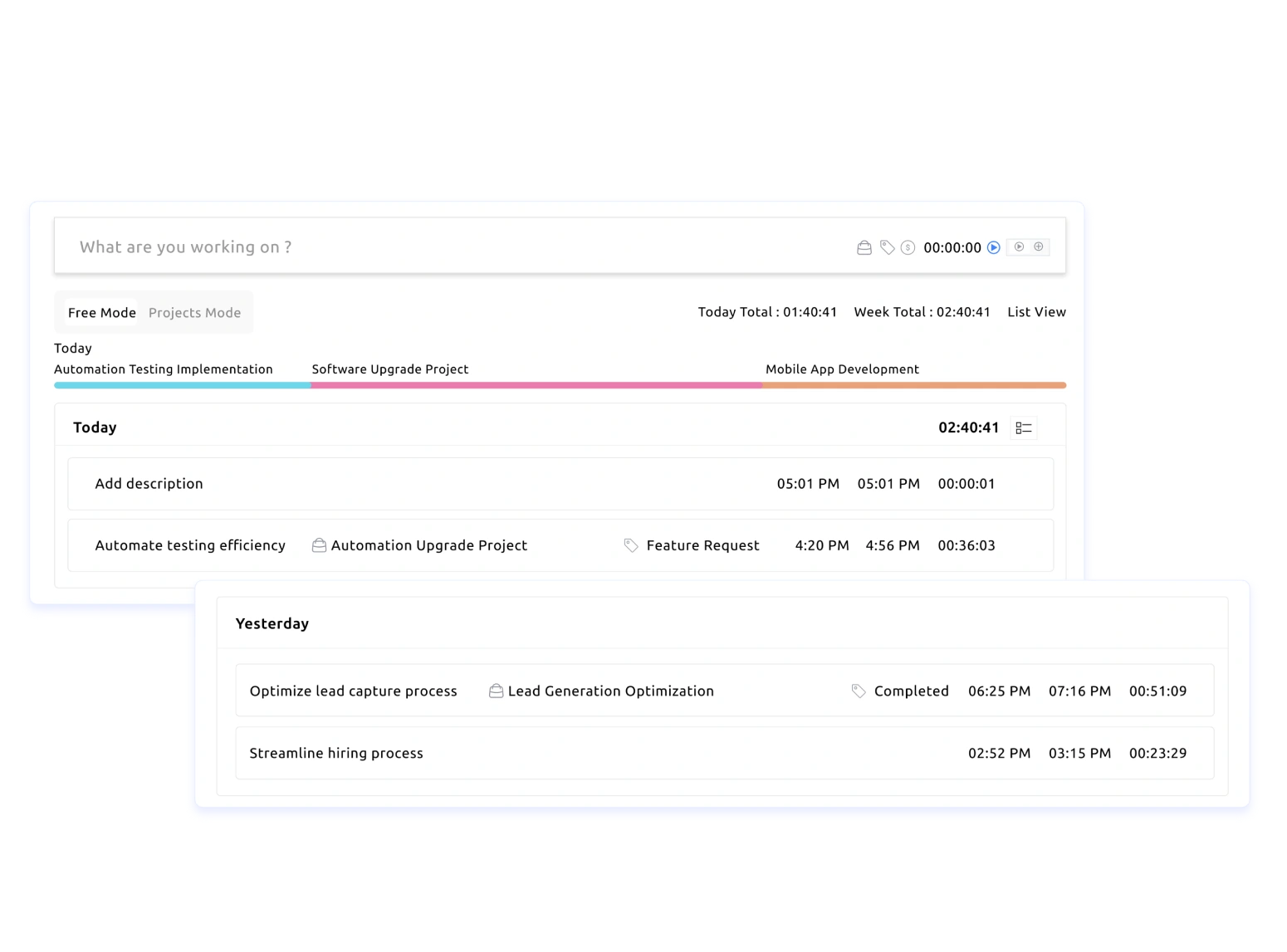 time tracking dashboard